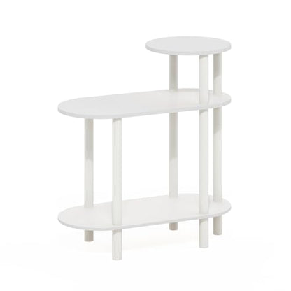 3-Tier Oval Sofa End Table, Toolless Assembly Bedside Table, Night Stand with Open Shelf, Side Table, for Bedroom, Living Room, White - color: White/White, size: 3 Tier, Round Top