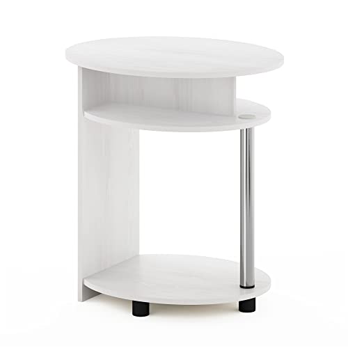 3-Tier Round End Table with Oval Tabletop, Bedside Table with Open Shelf, Night Stand, Side Table, for Bedroom, Living Room, White Oak, Stainless Steel Tubes - color: White Oak/Stainless Steel, size: 3 Tier, Set of 1