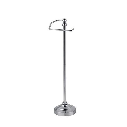 SunnyPoint Deluxe Free Standing Heavy Weighted Toilet Tissue Paper Roll Holder Stand (Brushed Nickel) - color: Brushed Nickel