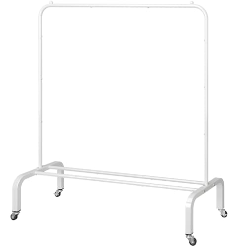 Metal Clothing Rack with Wheels, 43.3 Inches Rolling Clothes Garment Coat Rack with Bottom Shelf, Clothing Rack for Hanging Clothes, Coats, Skirts, Shirts, Sweaters, White - color: White, size: 43.3"W x 15.75"D x 61"H with wheels