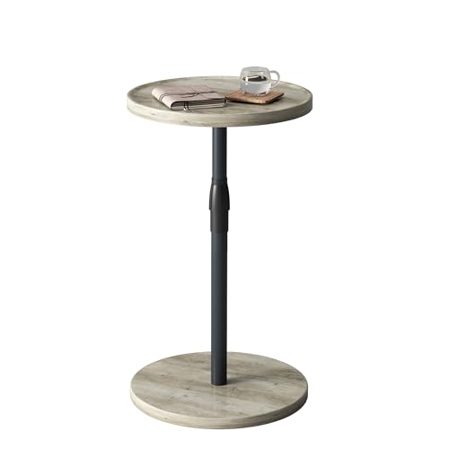 Adjustable Round Side Table, Small End Table, Pedestal Drink Table for Small Spaces, Tall Round Nightstand for Living Room Bedroom Sofa Couch, Oak ET-010QK - color: Oak