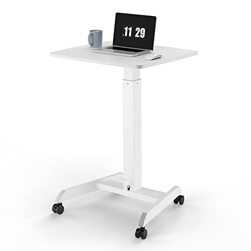 Kantek Mobile Sit Stand Laptop Cart, Adjustable Height (29"-49"), Rolling Laptop Computer Workstation 23.6" x 20.5", Foot Pedal Control, Steel Frame, White - color: White, style: Compact