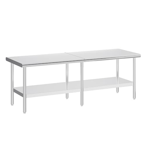 Jocisland 30" x 96" Stainless Steel Table for Prep & Work, Food-Grade Stainless Steel Adjustable Under Shelf and Feet, for Commercial Kitchen, Restaurant, Hotel, Garage - size: 30x96 in, style: Rounded Table Corner