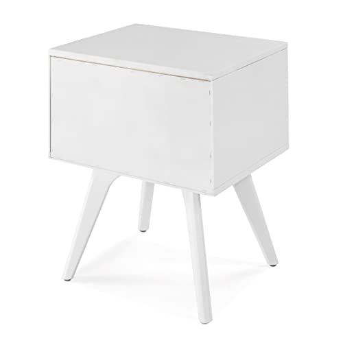 Mid Century Modern One Drawer Nightstand/Constructed of Solid Wood/White Finish - color: White