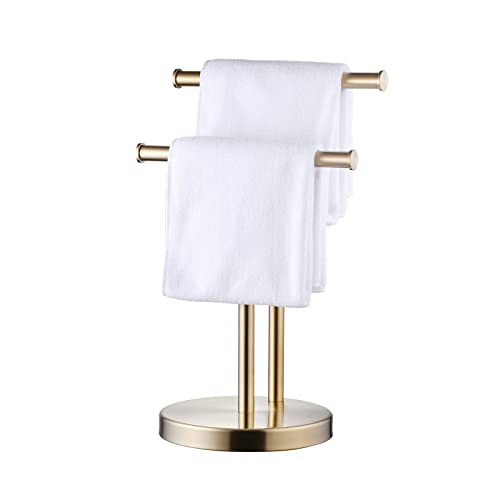 SHUNLI Hand Towel Holder Stand, Double T-Shape Hand Towel Stand Rack for Bathroom Countertop, SUS304 Stainless Steel, Brushed Gold - color: Brushed Gold