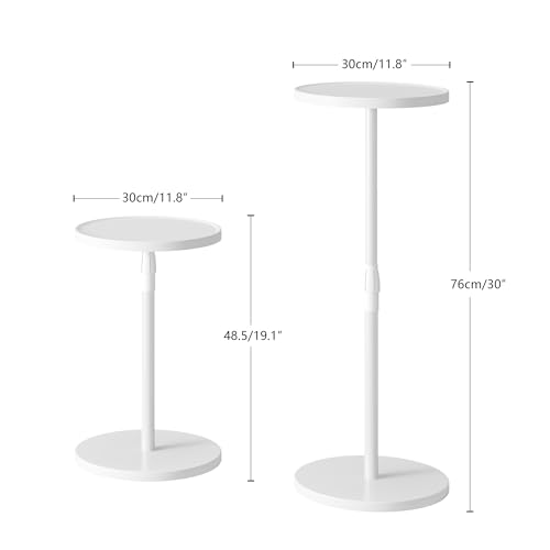 Adjustable Round Side Table, Small End Table, Pedestal Drink Table for Small Spaces, Tall Round Nightstand for Living Room Bedroom Sofa Couch, White ET-010WW - color: White