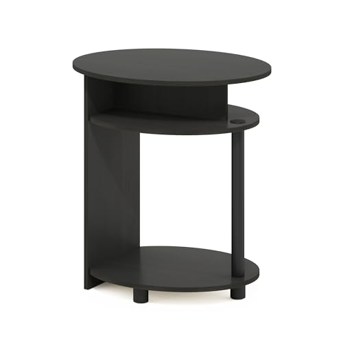 3-Tier Round End Table with Oval Tabletop, Bedside Table with Open Shelf, Night Stand, Side Table, for Bedroom, Living Room, Walnut - color: Walnut/Black, size: 3 Tier, Set of 1