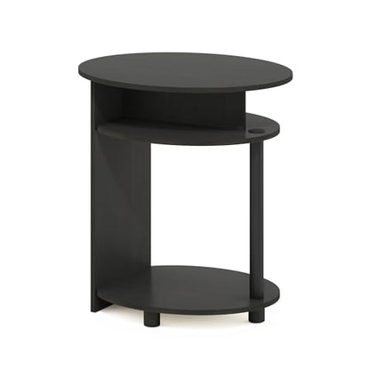 3-Tier Round End Table with Oval Tabletop, Bedside Table with Open Shelf, Night Stand, Side Table, for Bedroom, Living Room, Walnut - color: Walnut/Black, size: 3 Tier, Set of 1