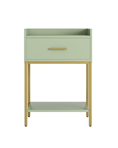 Nightstand,Modern Bedside Table Night Stand with Storage Drawer and Open Shelf,Small End Side Table for Bedroom,Living Room,Green - color: Green