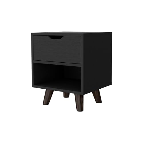 Compact Nightstand with Drawer: Modern Multi-Level Storage Table for Small Spaces - Wooden Legs Bedside End Table & Sofa Side Table for Micro Apartments