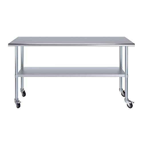 AmGood 72" Long x 18" Deep Stainless Steel Table with Casters - size: 72" Long x 18" Deep