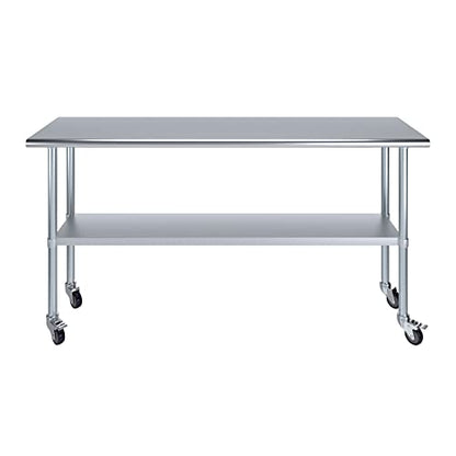 AmGood 72" Long x 18" Deep Stainless Steel Table with Casters - size: 72" Long x 18" Deep