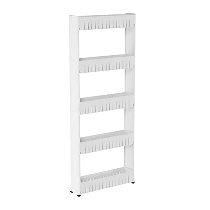 Slim Rolling Storage Cart - 5-Tier Utility Cart with Wheels for Bathroom, Kitchen, and Laundry Room - Bathroom Shelves by Lavish Home (White) - size: 5-Tier