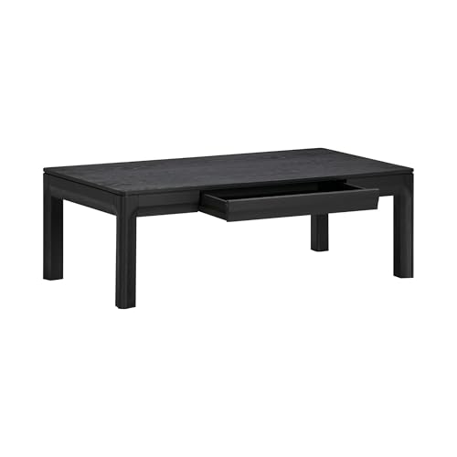 NTC Flow Modern Wooden Rectangle Coffee Table with Hidden Drawer – Waterproof & Heat Resistant, Burnt Black - color: Burnt Black, size: 47 Inch, style: Coffee Table