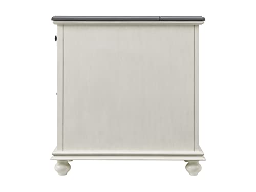 Martin Svensson Home Elegant Chairside End Table with Power — 24″W x 16″D x 25″H, White with Gray Top — Transitional Painted Accent Table with Flip-Top USB Charging, Drawer & Cabinet Storage - color: White With Grey Top