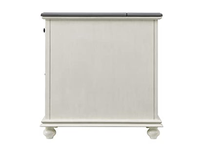 Martin Svensson Home Elegant Chairside End Table with Power — 24″W x 16″D x 25″H, White with Gray Top — Transitional Painted Accent Table with Flip-Top USB Charging, Drawer & Cabinet Storage - color: White With Grey Top