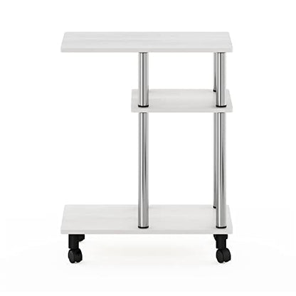 Furinno Turn-N-Tube Side Table, 3-Tier C-Shape End Table with Wheels, Toolless Assembly Night Stand, Bedside Table with Open Shelf, for Living Room, Bedroom, White Oak/Stainless Steel - color: White Oak/Stainless Steel