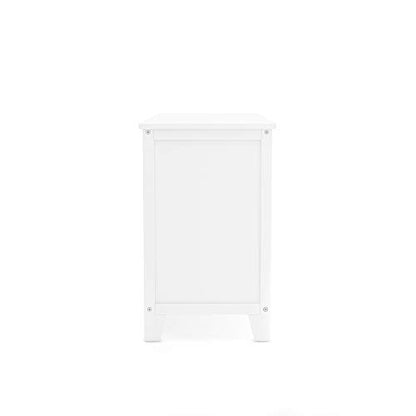 Martha Stewart Kids' Low Bookcase - Linen White: 24 Inch Wooden Storage Organizer Cubby with Fabric Bins for Playroom and Bedroom - color: Linen White