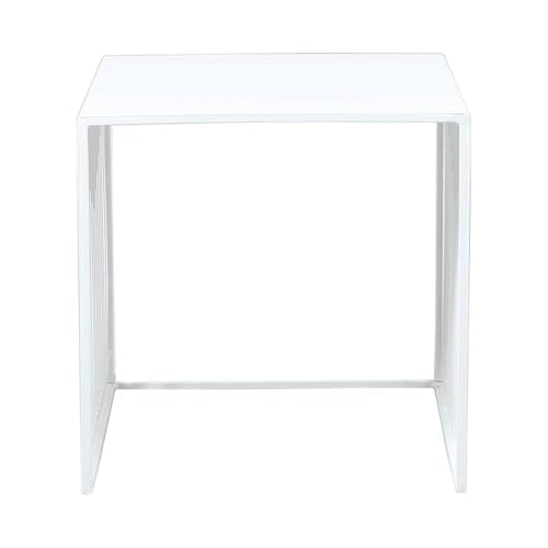 LeisureMod Mid-Century Design Square Side/End Table, Steel Powder Coated Finish, Perfect for Modern and Contemporary Living Space, White - color: White
