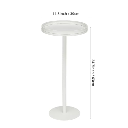 White Martini Table, Modern Small Round Side Table, Minimalist Metal & Wood Pedestal End Table with Weighted Base, White Drink Table for Living Room, Small Spaces,Next to Sofa, 24.7" Tall - color: White