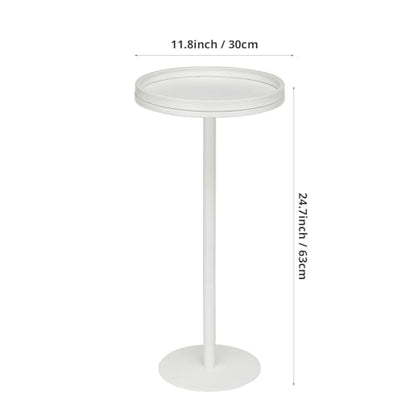 White Martini Table, Modern Small Round Side Table, Minimalist Metal & Wood Pedestal End Table with Weighted Base, White Drink Table for Living Room, Small Spaces,Next to Sofa, 24.7" Tall - color: White