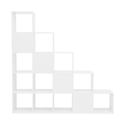 5-Tier Stepped Bookshelf, 15 Cube Storage Organizer Floor Standing Storage Shelf Modern Open Bookshelf for Home and Office (White) - size: 15 Cube L-Shaped