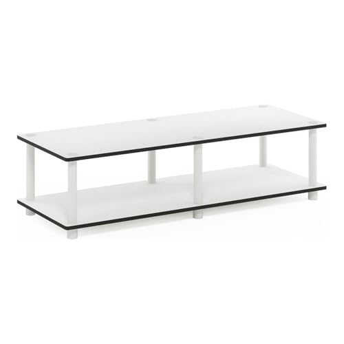 Furinno JUST TV Stand, 2-Tier Wide Entertainment Center with Open Shelf, No Tools TV Console for TV up to 46 Inch with Tubes, for Living Room, Bedroom, White - color: White/White, size: 2-Tier, 41.3"W