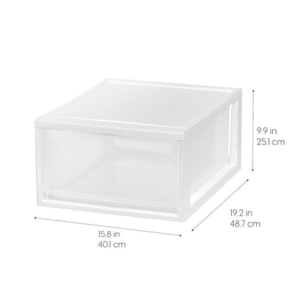 IRIS USA 30 Qt. Plastic Drawer Storage Organizer Stacking Drawers, 2-Pack, Stackable Unit with Sliding Drawer for Clothes Bedroom Kitchen Under Sink Pantry Craft Room Bathroom Dorm Office, White - size: 30 Qt., style: 2 Pack