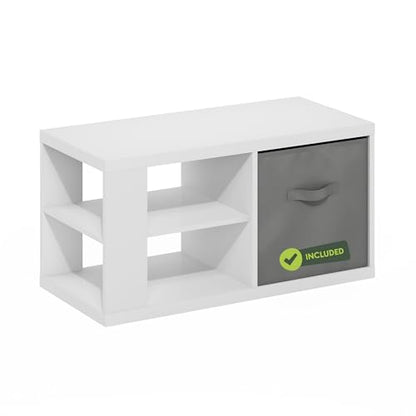 3-Tier Modern Coffee Table with 1.2 Thick Tabletop, Side Table with Open Shelf and Storage Bin, Coffee Table, for Bedroom, Living Room, Home Office, White/Light Grey - color: White/Light Grey