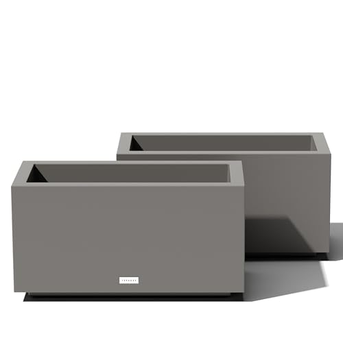 Veradek Block Series Long Box Planter - Large Rectangular Planter for Indoor or Outdoor Patio/Porch | Durable All-Weather Use with Drainage Holes | Modern Décor for Tall Plants, Flowers or Shrubs - color: Gray, size: Small - 2 Pack