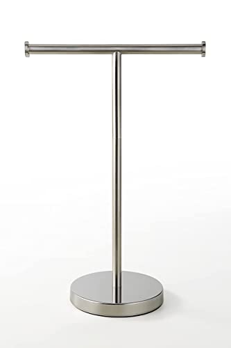 SunnyPoint Countertop Hand Towel Holder Stand – 16.5" Tall Stainless Steel T-Bar Rack with Weighted Base, Brushed Satin Nickel Finish – Jewelry Holder for Bathroom, Vanity, or Kitchen