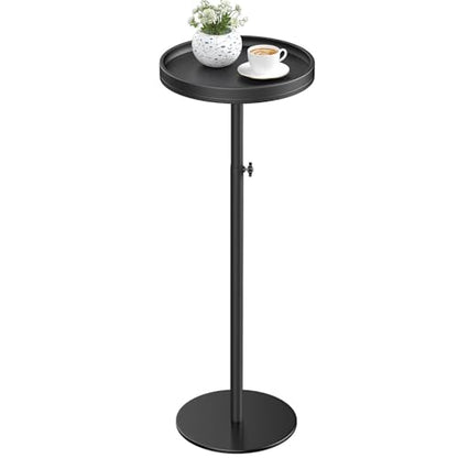 Height Adjustable Drink Table, Small Round Side Table, Weighted Martini Pedestal Tables for Small Spaces, Living Room, Bedroom, Sofa Couch, Office, Black - color: Black