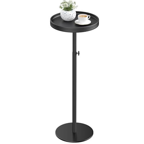 Height Adjustable Drink Table, Small Round Side Table, Weighted Martini Pedestal Tables for Small Spaces, Living Room, Bedroom, Sofa Couch, Office, Black - color: Black