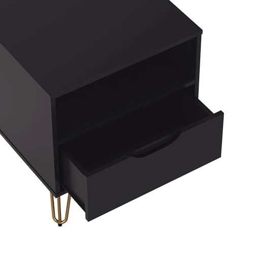 Manhattan Comfort Avira 20 Inch Nightstand with Drawer and Shelf, Mid Century Modern Bedroom Stand with Storage, Compact Side End Table with Metal Legs, Black - color: Black
