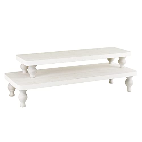 Ikee Design 2 Pcs Set Wooden Display Riser, Cupcake Dessert Display Riser, Countertop Centerpiece Dessert Serving Stand, Artificial Plant Stand for Garden Decor, Wash White Color - color: Wash White
