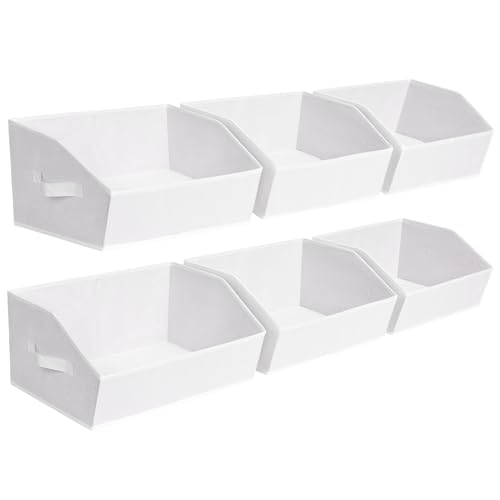 Fabric Bins for Organization - Trapezoid Storage Cubes, Large Baskets for Storage, 6 Pack Shelf Baskets, Closet Organizer Bins for Clothes, Books, Home, Office, White - color: White, size: Large -6 Pack