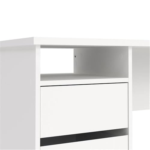 Pemberly Row Writing Desk, 43.31 in H x 19.09 in D x 29.92 in H, Engineered Wood, White Paper Foil Finish, 3 Smooth-Glide Storage Drawers, Open Shelf, Compact Home Office or Dorm Study Desk