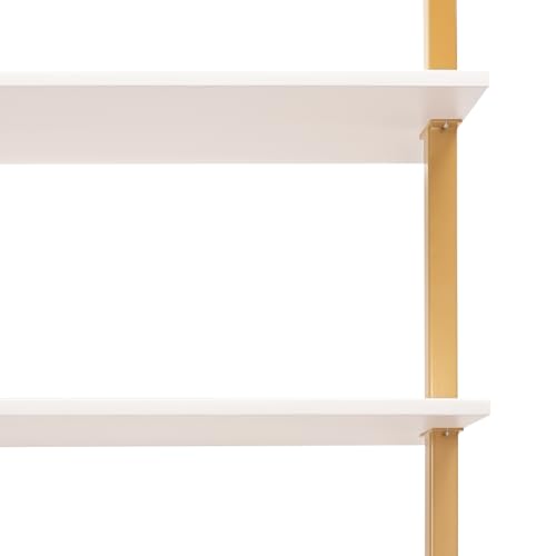 2-Shelf Industrial Wall Mount Ladder，Wall Mount Computer or Writing Desk, Computer Laptop Desk with Shelves, Wall Table Floating Desk with Storage for Home Office, Gold, (20" Dx30 Wx72.8 H) - color: Gold/ White