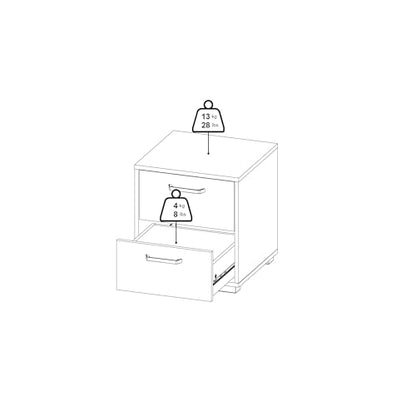 2 Drawer Nightstand, 15.8" W x 15.6" D x 17.4" H | Compact Design