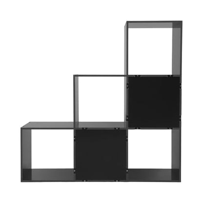 3-Tier Stepped Bookshelf, 6 Cube Storage Organizer Floor Standing Storage Shelf Modern Open Bookshelf for Home and Office (Black) - size: 6 Cube L-Shaped Black