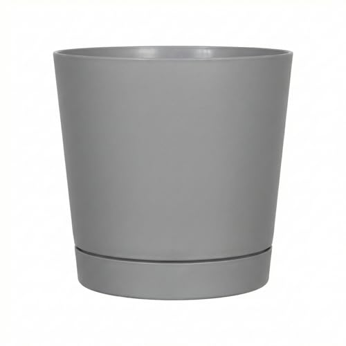 Root & Vessel Majestic Full Depth Round Cylinder Pot, Glossy Gray, 10-Inch (10100) - color: Gray, size: 10 Inch