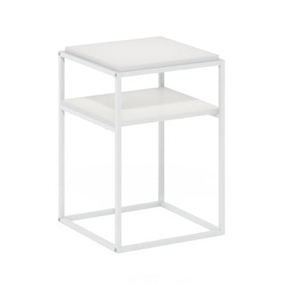 Furinno Moretti Side Table, 2-Tier Stackable Metal Frame End Table with Open Shelf, Night Stand, Bedside Table, Toolless Assembly, for Living Room, Bedroom, Solid White - color: Solid White/White, style: Stackable Metal Frame