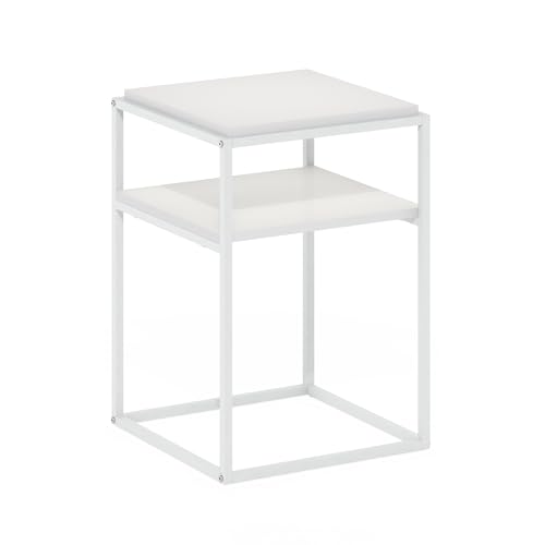 Furinno Moretti Side Table, 2-Tier Stackable Metal Frame End Table with Open Shelf, Night Stand, Bedside Table, Toolless Assembly, for Living Room, Bedroom, Solid White - color: White/White, style: Stackable Metal Frame