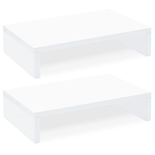 TEAMIX White Monitor Stand Riser, 2 Pack Wood | Dual Stand for 2 monitors. Holds 80 lbs, Stack or Separate Adjustable Use, Fits laptop, TV, PC. For Home Office, Gaming - color: White