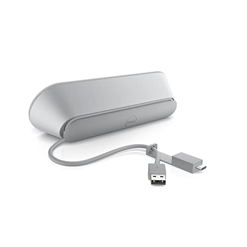 Dell SP3022 USB Computer Speaker for PC, Laptop, Monitor, Business Conference-Mini Soundbar Speakerphone, AI Noise Echo Cancellation, Full Duplex Audio, 2 x 1.8W, MS-Teams Certified - Platinum Silver - style: SP3022