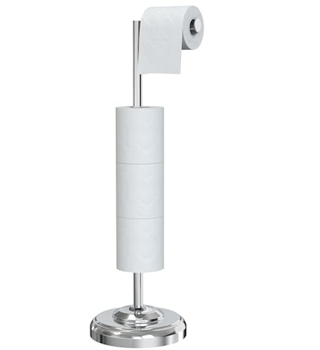 Freestanding Toilet Paper Holder Stand with Storage – Holds 4 Extra Rolls – Chrome Toilet Paper Holder for Bathroom – Sturdy Base, Classic Retro Style, Space-Saving Bathroom Storage Organizer - color: Chrome, size: 22"H - With Storage
