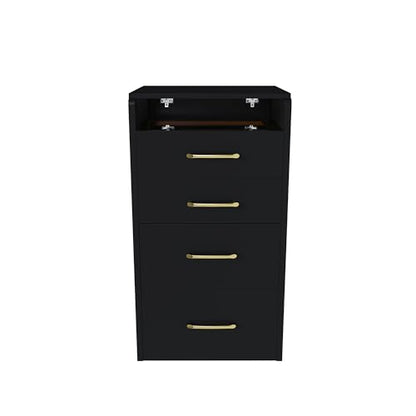 3-in-1 Black Gold Vanity Desk, Compact Makeup Vanity Set with Flip-up Mirror, Visible Glass Desktop, 3 Drawers, Hidden Storage, Multifunctional Dressing Table Nightstand Combo for Small Bedroom