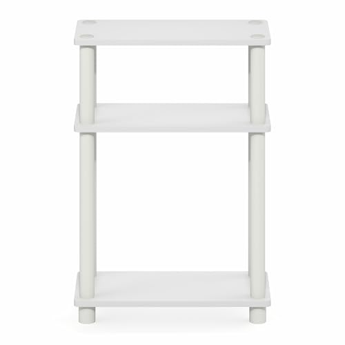 Furinno Turn-N-Tube Narrow Side Table, 3-Tier Rectangular Modern End Table with Storage Shelf, Slim Toolless Assembly Nightstand, Night Stand, Bedside Table, for Living Room, Bedroom, White - color: White/White