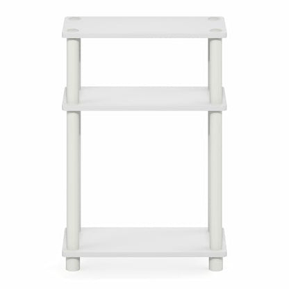 Furinno Turn-N-Tube Narrow Side Table, 3-Tier Rectangular Modern End Table with Storage Shelf, Slim Toolless Assembly Nightstand, Night Stand, Bedside Table, for Living Room, Bedroom, White - color: White/White