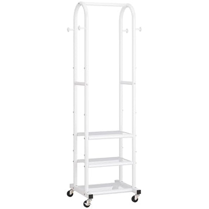 Dttwacoyh Clothing Rack with Wheels,Narrow Metal Garment Rack,White | Easy to install, 71.8 Inches Display Rack with 4 Side Hooks & 3 Shelves,for Small Flats, Bedroom, Entryway,White Clothes Rack - color: White